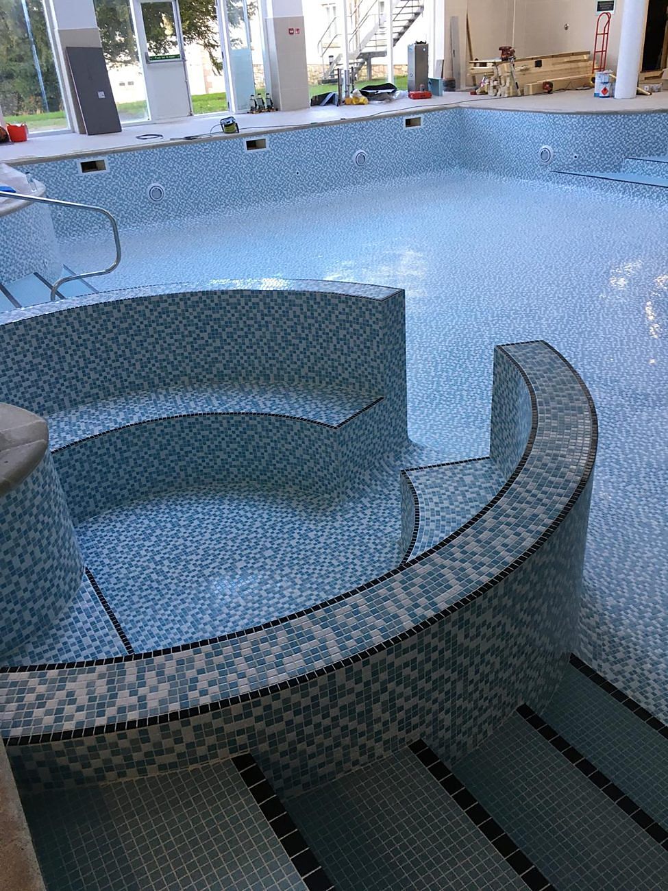 The completed spa and pool, looking across to the windows.